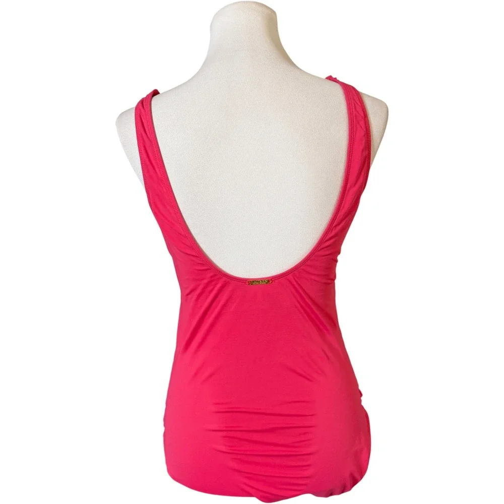 Lauren Ralph Lauren One Piece Swimsuit Womens 10 Pink Ruched Ruffle‎ V-Neck Slim